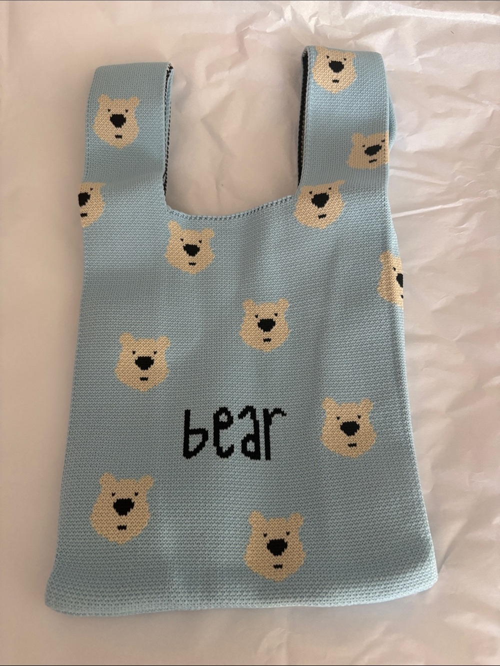 Kids Light Blue Bear Knit Tote Bag